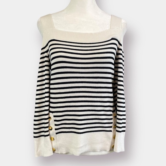 Express Sweater Long Sleeve Off Shoulder Size Large Black White - Picture 1 of 10